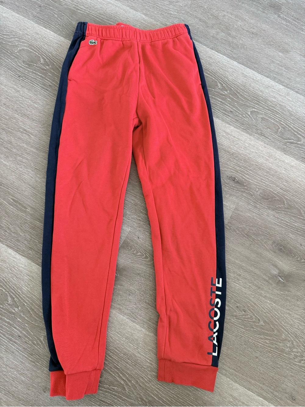 Lacoste Kids coral Sweatpants with Navy Side Stripes